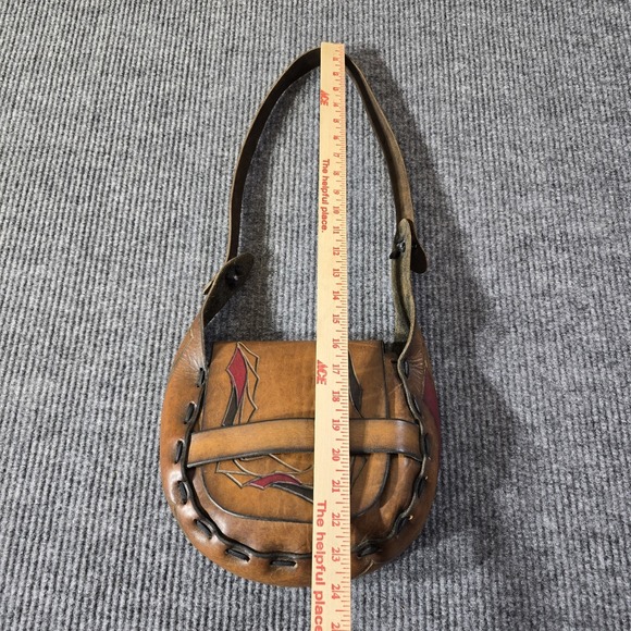 Handmade Tooled Leather Crossbody Saddle Bag Purse Brown Western Boho - Picture 7 of 13